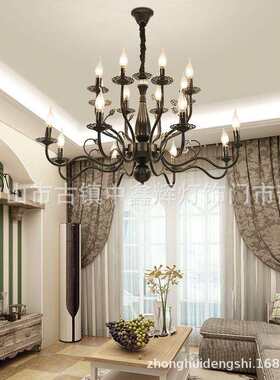 层欧式蜡烛吊灯6头吸双顶餐厅灯具客厅807卧室复古酒店程铁工艺灯