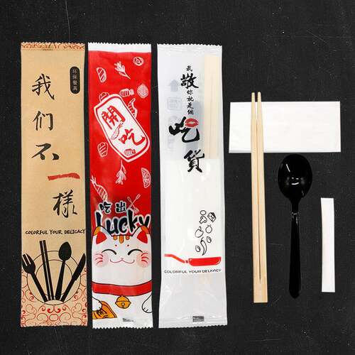 一次性筷子四件套商用勺子牙签纸巾四合一餐具套组外送餐具包便当