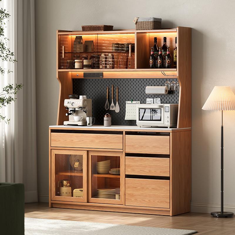 实木橡木餐边柜酒柜一体餐厅小户型茶水柜家用厨房储物柜子