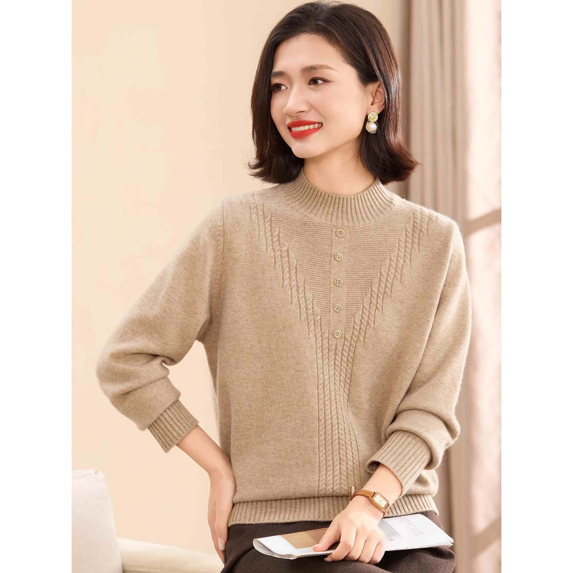 喜卉中老年女装冬季半高领针织衫加厚保暖洋气打底衫毛衣妈妈冬装