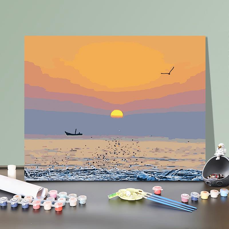 数字油画diy 画画定制客厅风景日出填色填充减压手工绘油彩装饰画