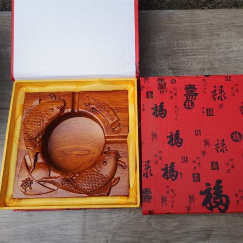 厂家直供黑檀木雕烟灰缸花梨木方形烟灰缸创意家居红木工艺摆设品