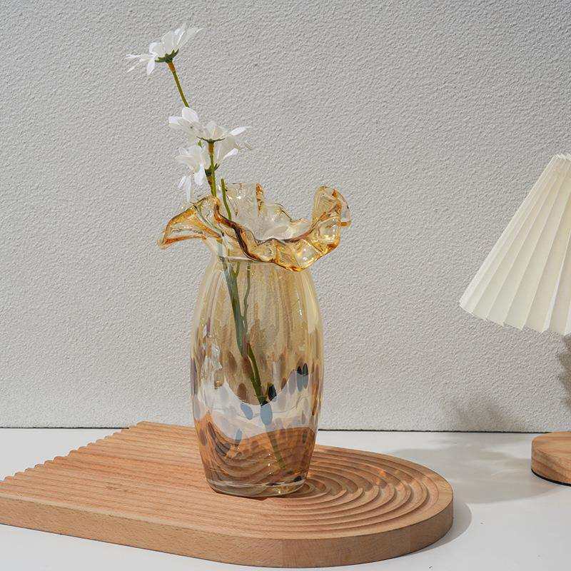 高档手工玻璃花瓶复古风金色水培花插桌面茶几博古架家居软装饰品