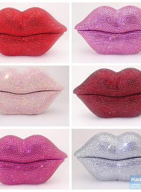 创意卡通时尚红唇电话装饰红唇电话明亮钻石莱茵石红色可爱有线电