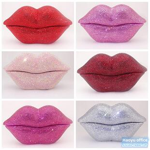 创意卡通时尚 饰红唇电话明亮钻石莱茵石红色可爱有线电 红唇电话装