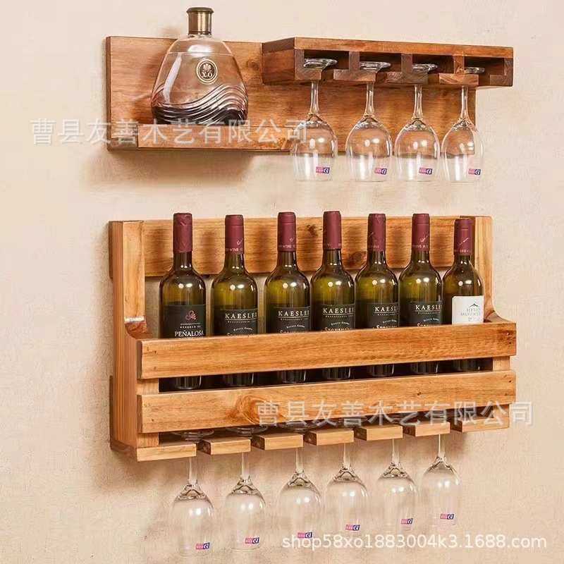 创意墙壁壁挂式实木红酒架家用客厅倒挂葡萄酒杯架红酒展示酒架