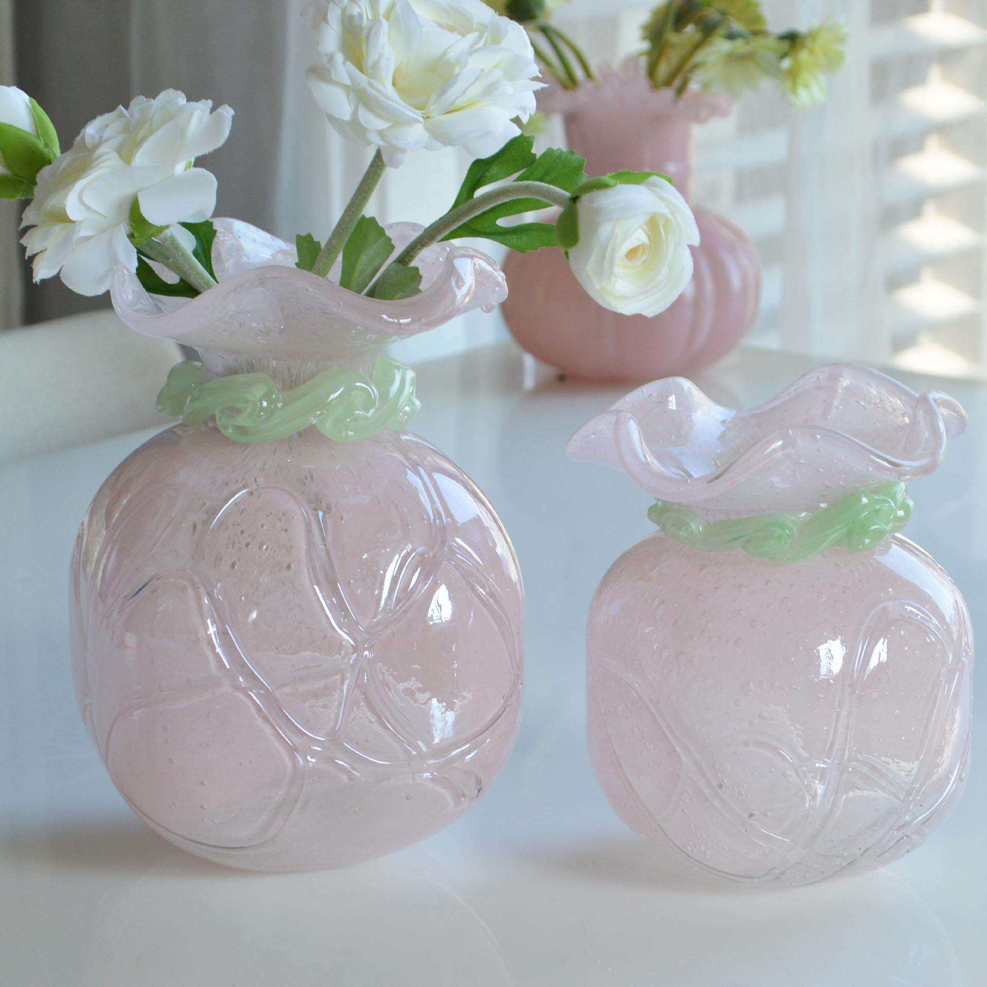 现代简约柔光粉色钱袋子琉璃花瓶客厅插花瓶家居餐桌玄关卧室摆件