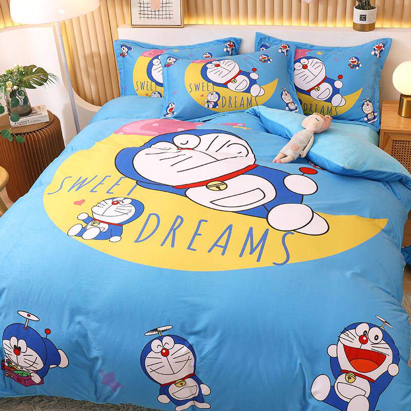 哆啦A梦牛奶绒四件套卡通珊瑚绒被套学生保暖儿童叮当 猫床品3件