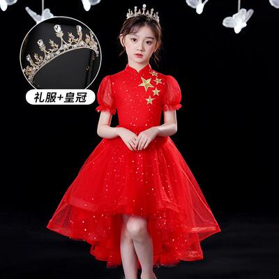 高档六朗一儿童服节大合唱团爱演出服女童国歌唱诵演讲比赛表演装