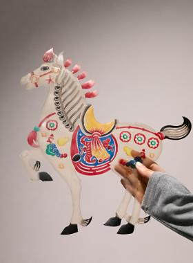 马年皮影装饰画新中式摆件传统非遗文化手工制作玄关电视柜装饰品