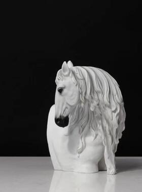 现代简约黑白龙头马摆设玄关电视柜酒柜软装饰品客厅进门摆件