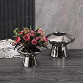 现代创意电镀银色陶瓷蘑菇花瓶摆件客厅桌面插花器饰品软装 干花