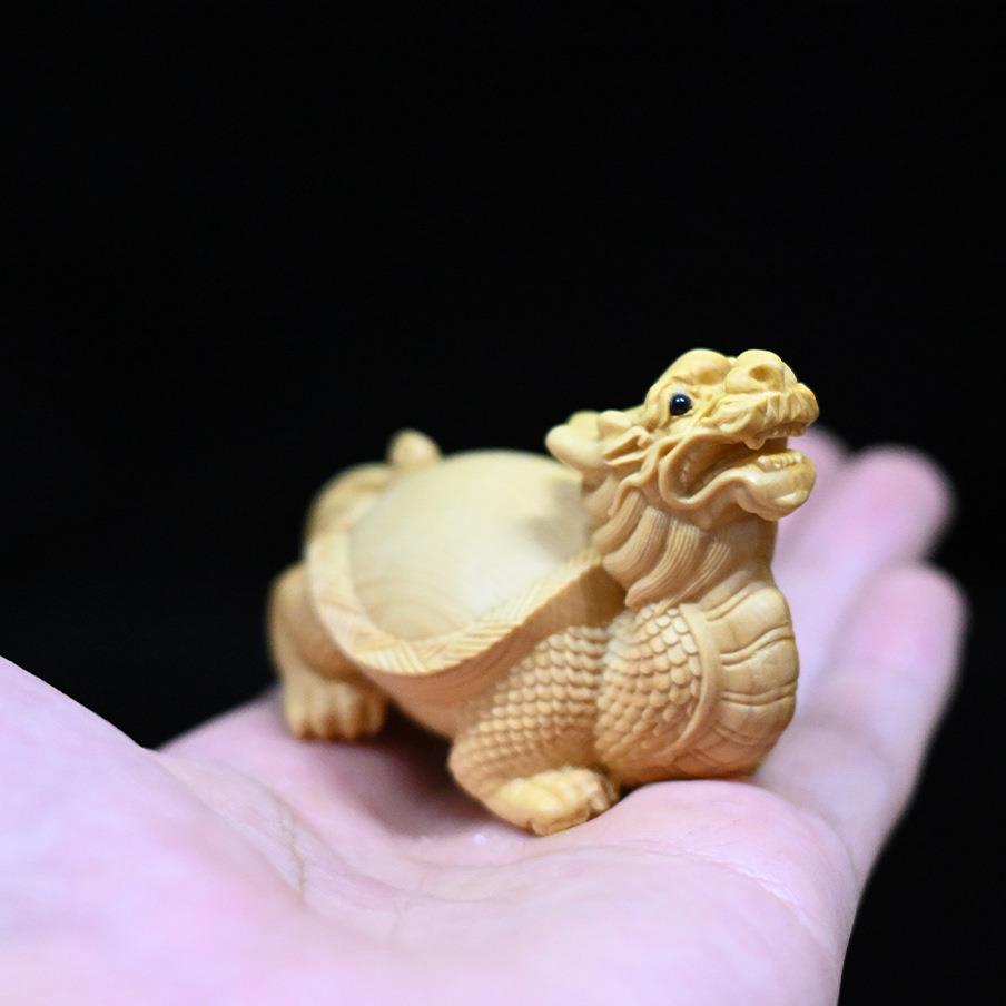 龙龟黄杨木雕小摆件雕刻工艺品木雕摆件神兽实木文玩手把件茶宠