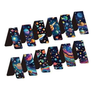 12pcs Space & Planet Themed Magnetic Bookmarks - Durable Pap