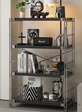 日式置物架落地客厅阳台多层中古收纳架厨房微波炉烤箱储物架黑色