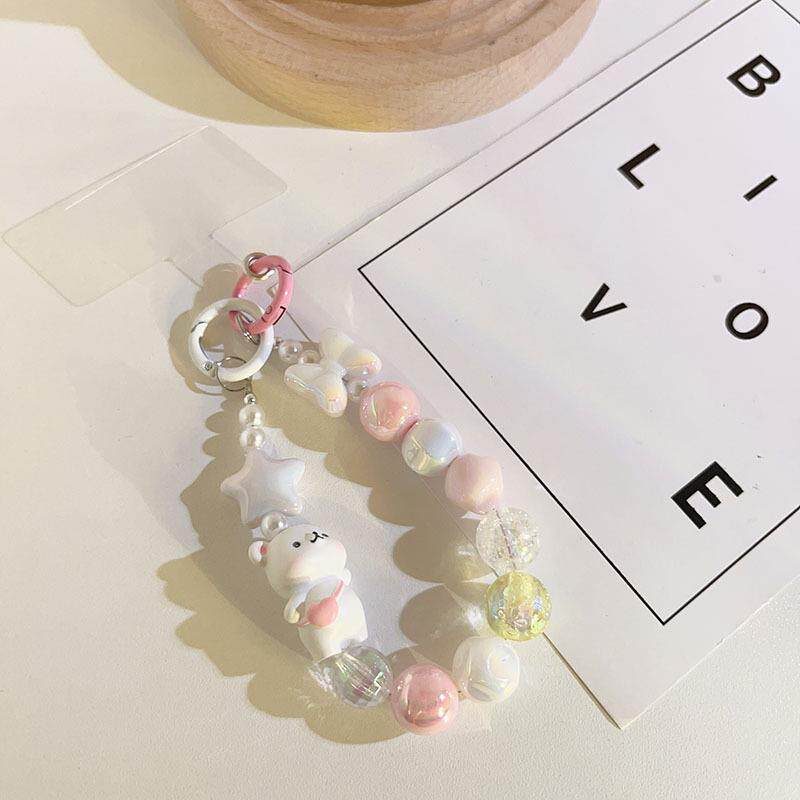 创意趣味小熊珠珠链条挂链配饰通用手机壳手机挂绳手工串珠钥匙扣
