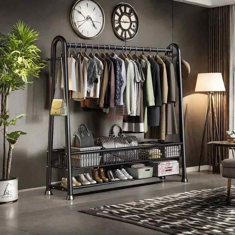 加粗卧室衣帽架简易架特厚衣架落地立式室内挂衣架带轮晾衣架耐用