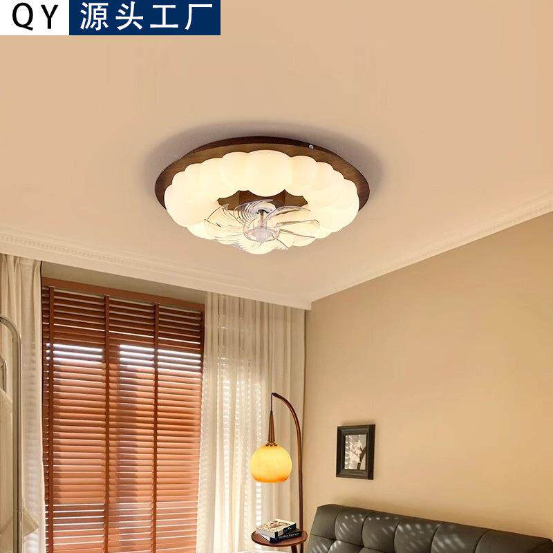 全光谱法式中古卧室风扇灯新款奶油风儿童房摇头护眼吸顶电扇灯