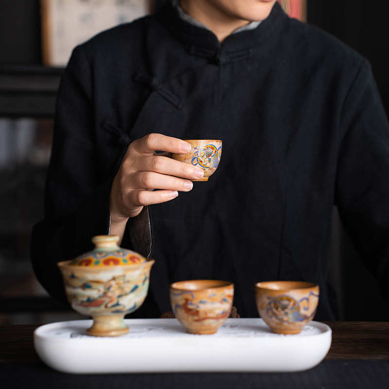 敦煌飞天盖碗茶壶功夫茶具套装中国风旅行茶具个人专用主人杯单杯