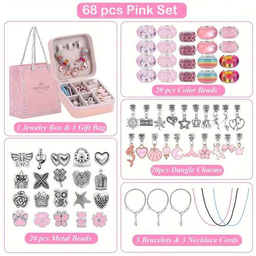 68Pcs Beads Charms Bracelet Making Kit, DIY Beaded Bracelet