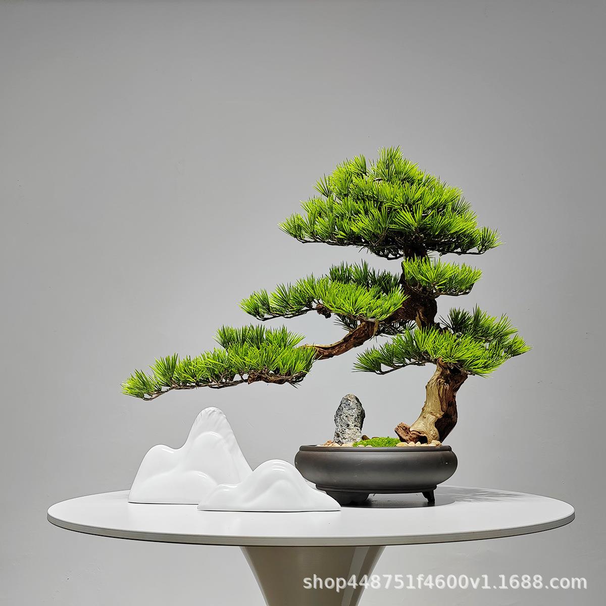 崖柏盆景仿真迎客松绿植假山盆景摆件造景酒店装饰仿真树玄关景观
