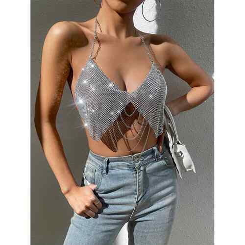Flash diamond strap type backless chest hugging
