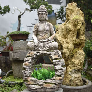 饰庭院花盆阳台布置造景盆栽户外复古做旧禅意佛像摆件 花园装
