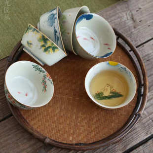 手绘陶瓷品茗杯 九匠风 复古轻奢功夫茶具茶杯女性人文茶器茶杯