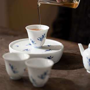 手工品茗杯陶瓷釉下彩纯手绘茶杯蝴蝶兰主人杯功夫茶具家用泡茶杯