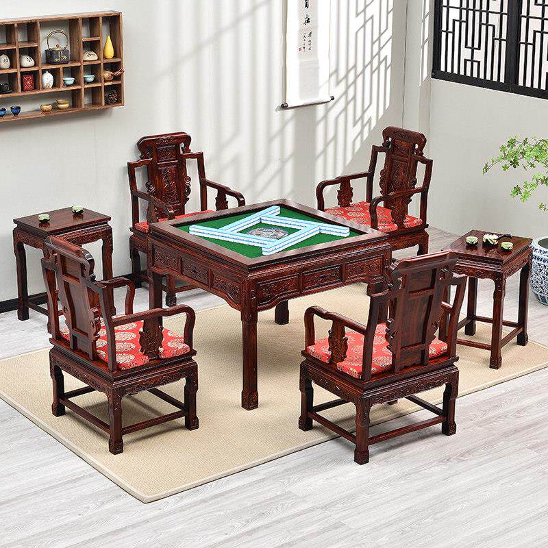 国家标准红木家具全自动麻牌桌中国休闲棋牌桌印尼黑红木电动麻牌