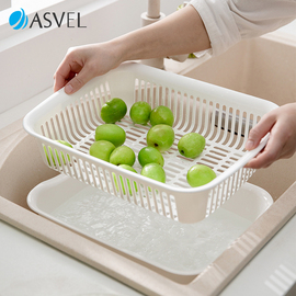 双层洗菜盆日本进口asvel沥水篮塑料厨房水槽洗水果收纳筐菜篮子