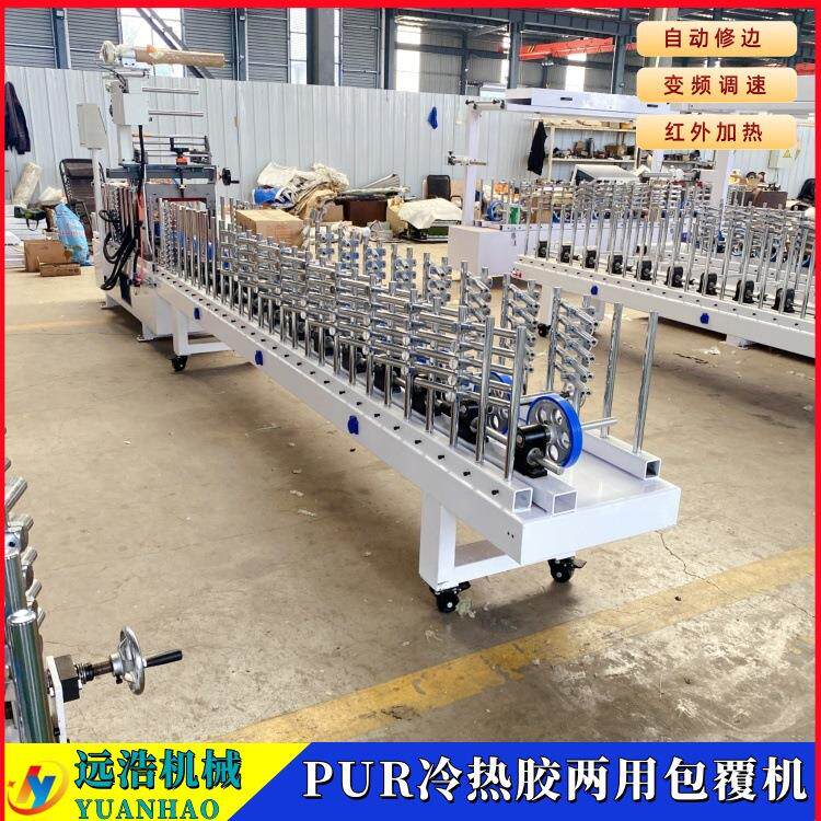 免调试实木床板冷胶包覆机 竹木纤维木塑格栅门套PUR热熔胶覆膜机