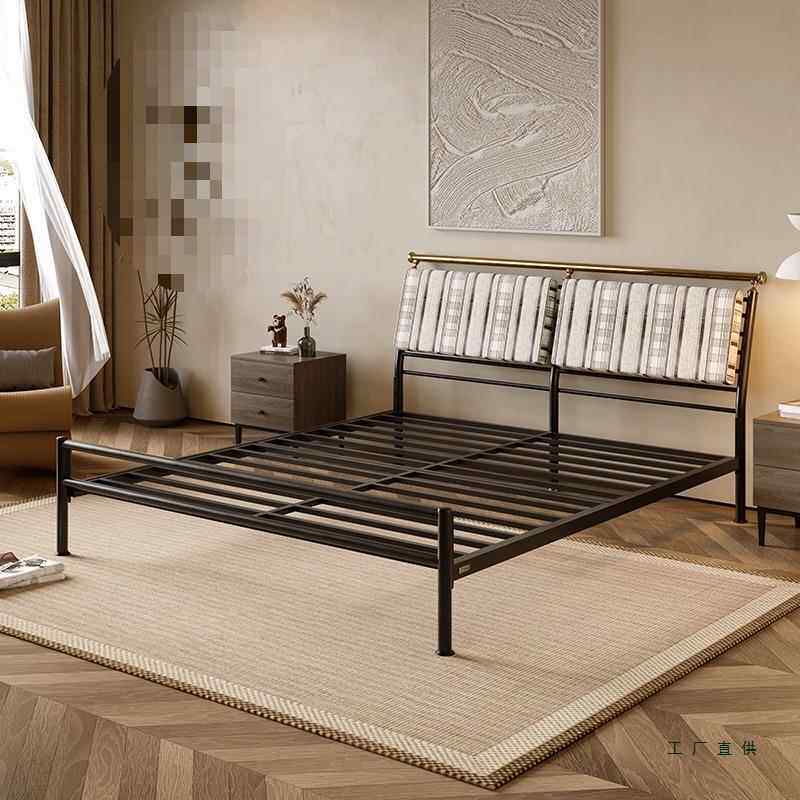 家具软无品牌/铁加艺床现代简约人钢架床包厚双加固高端主卧铁架