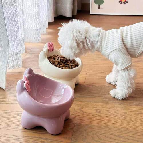 宠物碗高脚狗盆狗碗猫碗猫食盆陶瓷防打翻慢食碗护颈猫碗增高架