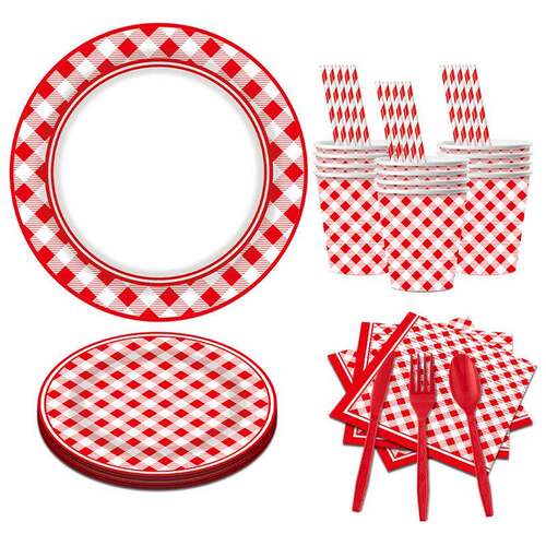 Red Check Party Supplies Tableware Set红色小方格节日装扮用品