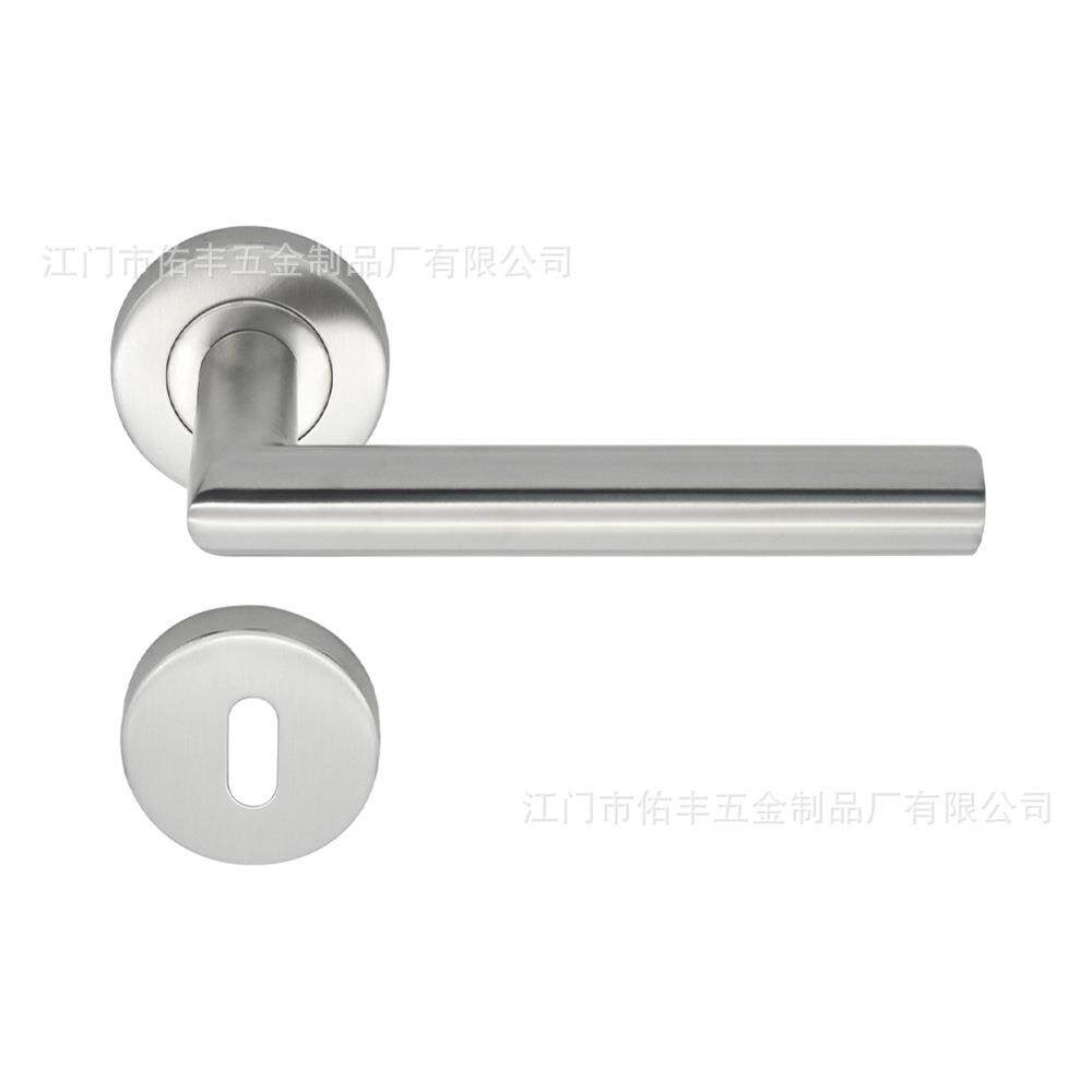 304拉丝不锈钢圆直角木门把手门锁拉手椭圆锁孔电商南美一字孔
