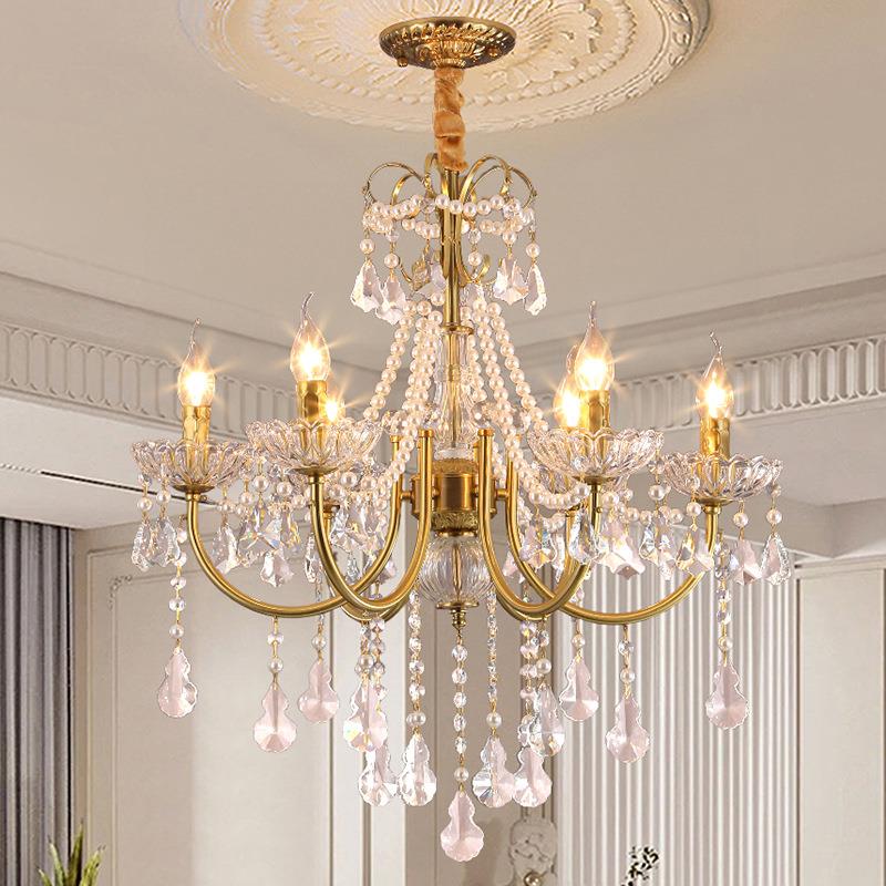 美式水晶吊灯复古法式客厅餐厅灯轻奢浪漫卧室儿童公主房中山灯具