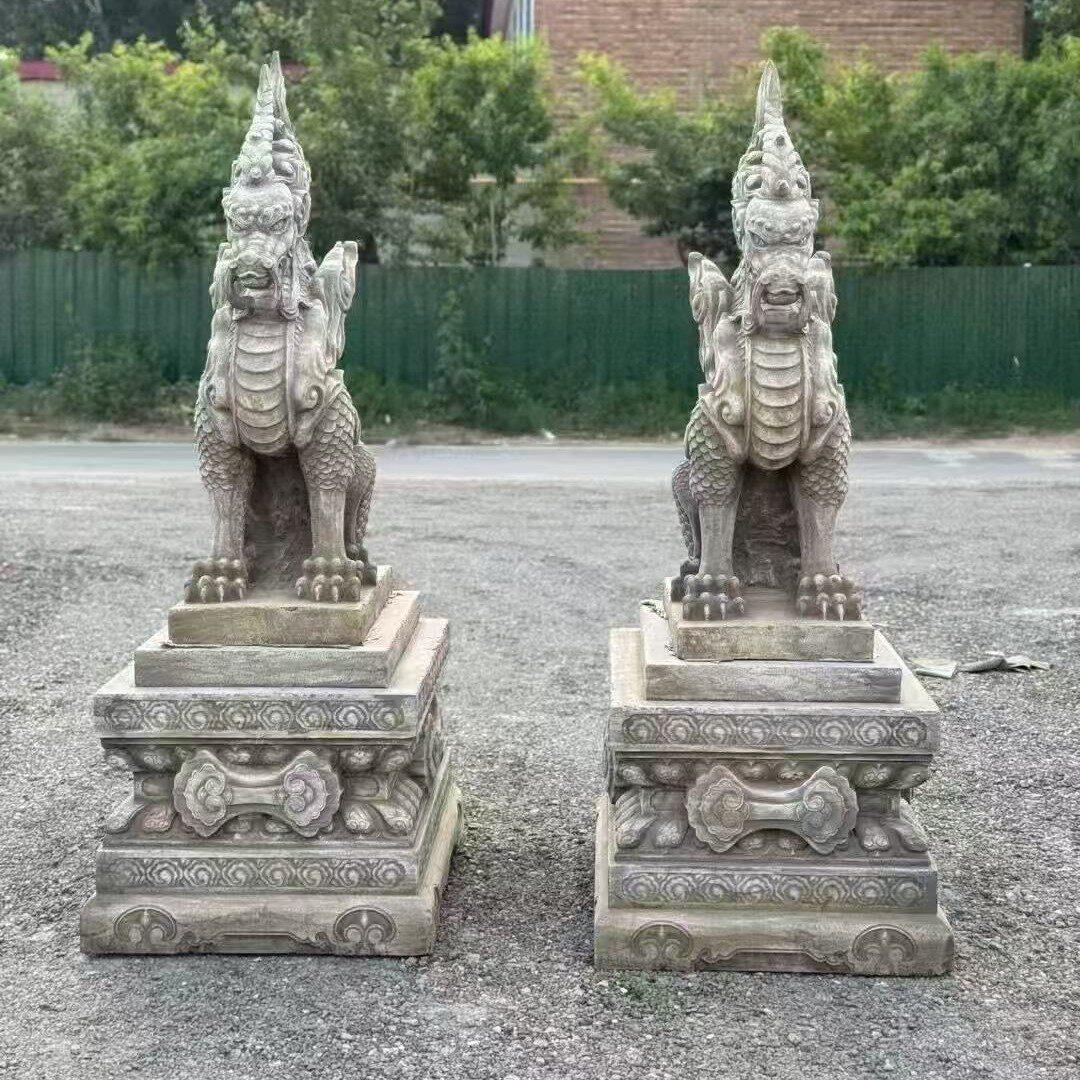 别墅酒店石雕麒麟一对看门摆件庭院门口看门神兽公司家用门墩摆件