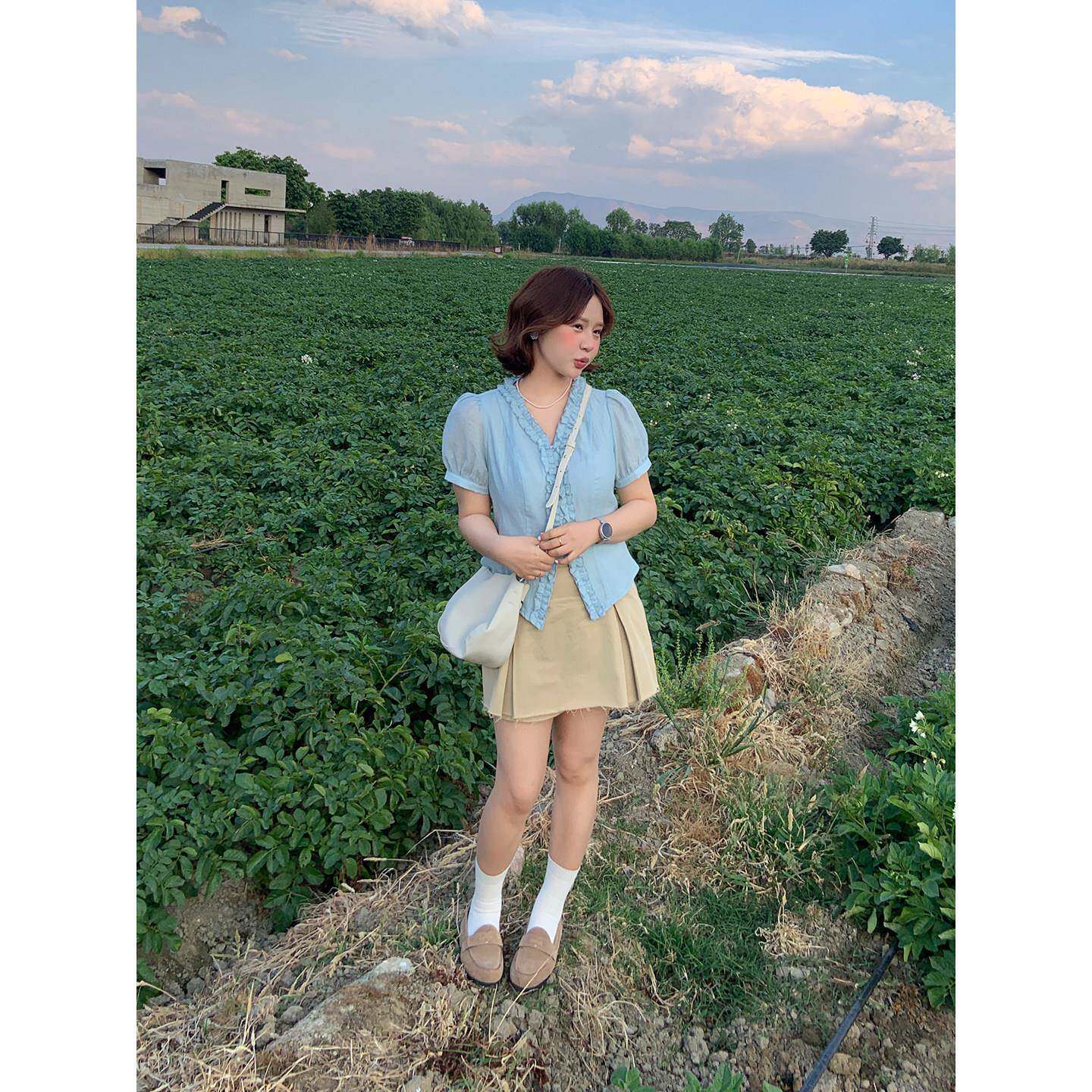 山山屿你【热浪甜心】微胖美式复古学院风百褶防走光底裙裤女夏季