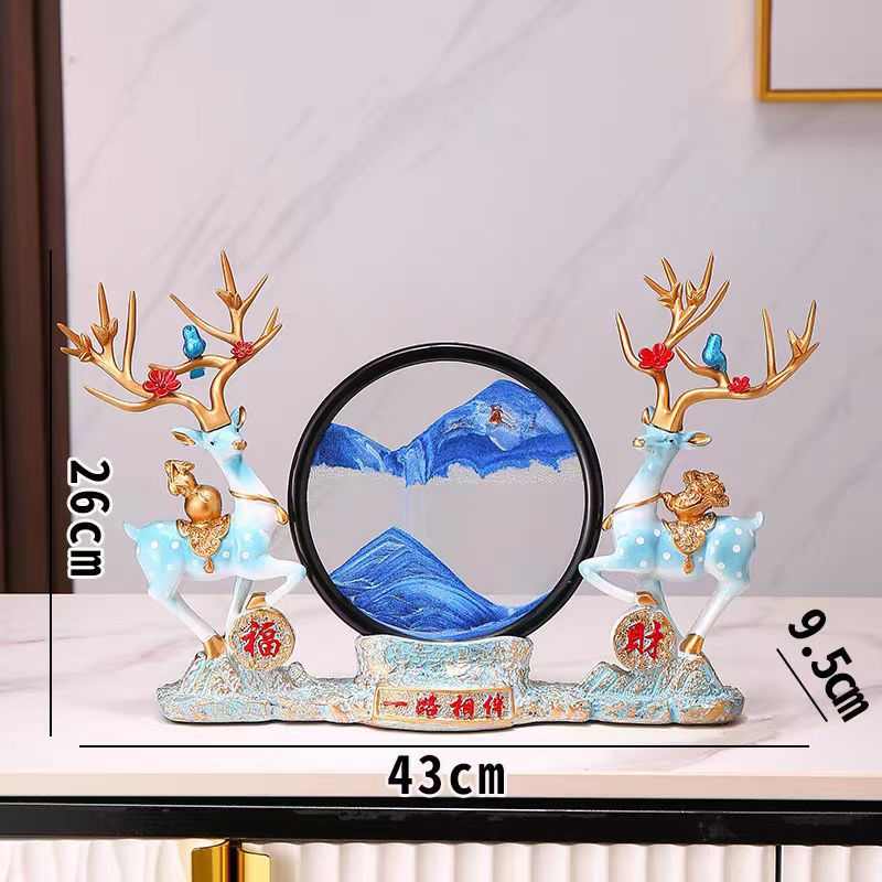 流沙画摆件家用高档客厅玄关树脂工艺品创意欧式招财鹿装饰品摆设图片