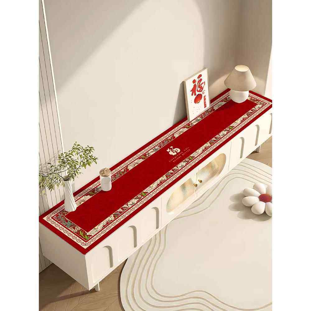 电视柜桌垫喜庆红色新年鞋柜边柜垫长条形皮革台面垫防水防油桌布,居家布艺,桌布,淘宝优惠券,粉丝福利购,淘宝优惠卷