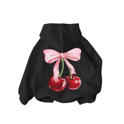 Women's Leopard Bow Print Hoodie Loose Fit Kangaroo Pocket