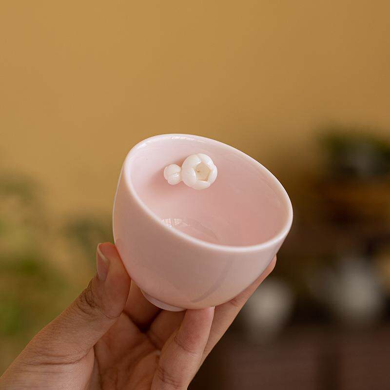粉泥品茗杯单个主人杯粉色单杯女个人功夫茶具陶瓷泡茶杯闻香杯