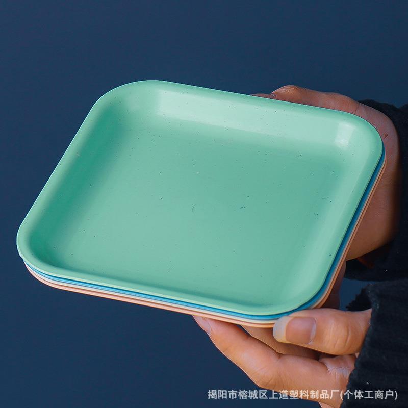 跨境15cm小麦秸秆新款方碟家用装骨头盘子塑料餐具简约吐骨头碟子