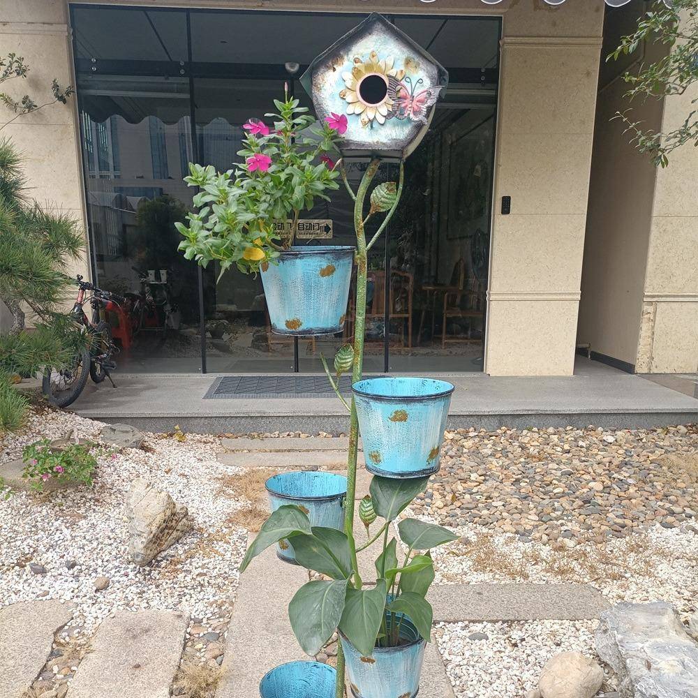 外贸出口原单铁艺庭院落地式鸟屋花架阳台客厅花架置物架花园杂货
