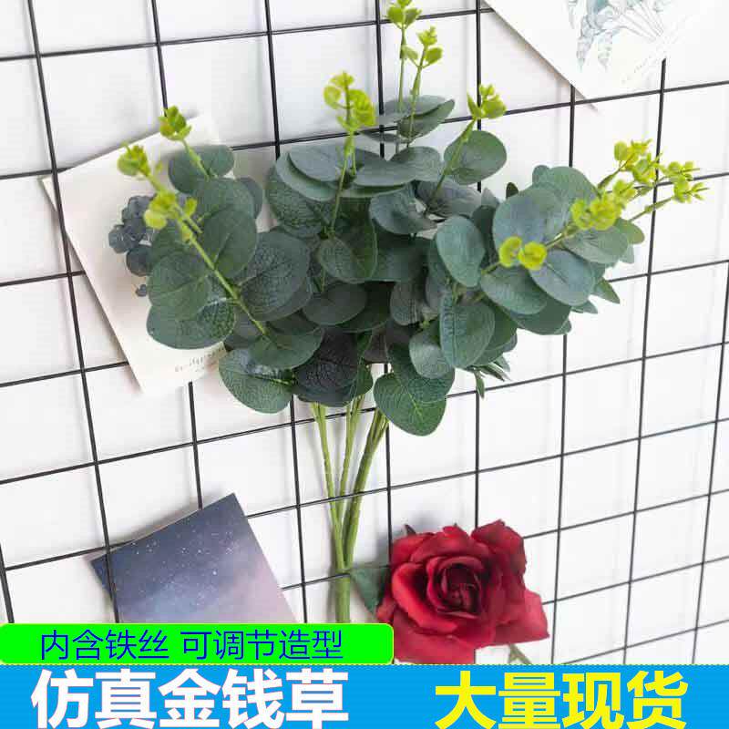 仿真尤加利叶单枝金钱叶北欧婚庆插花装饰叶子酒店家居橱窗摆件