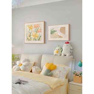 卧室装饰画现代简约床头挂画高级感奶油风花卉组合壁画客厅背景墙