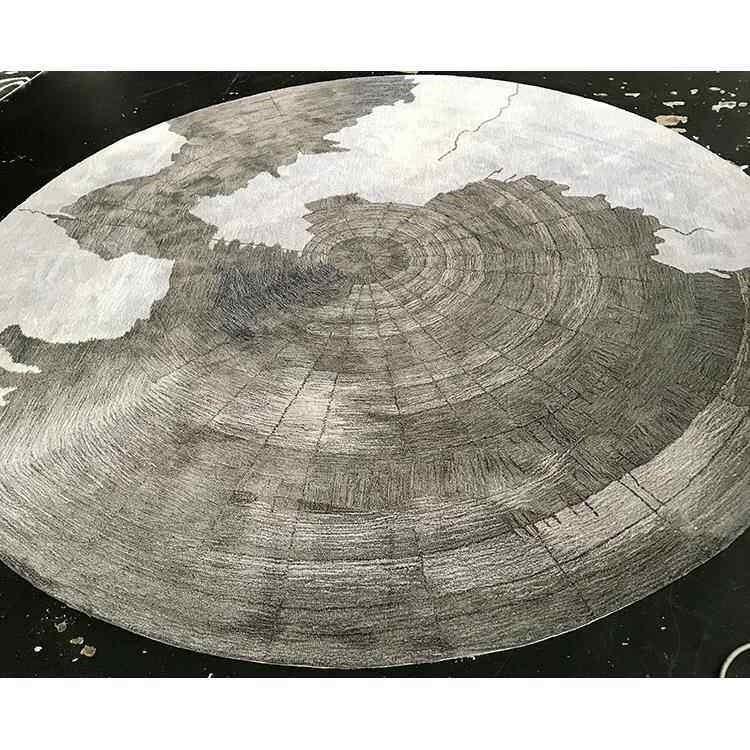 新款圆形图手工地客现代中毯式简约抽象羊毛水墨灰色厅餐厅椅垫地