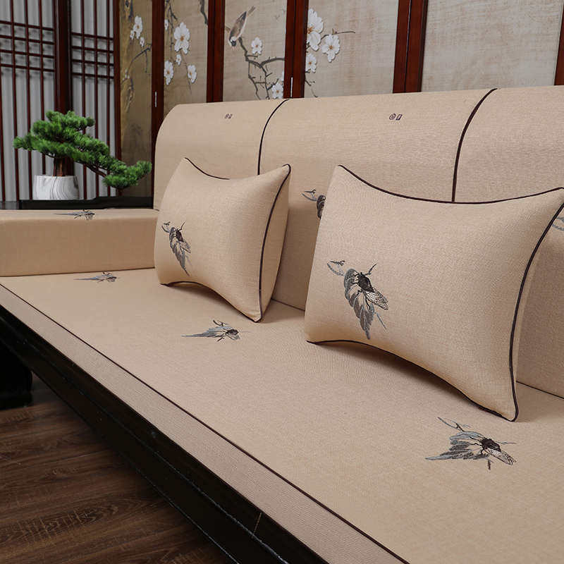 红木沙发坐垫棉麻中式实木家具罗汉床沙发垫子带靠背高档防滑定做