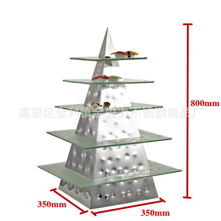 创意锤印不锈钢金字塔形食物展示架玻璃点心架自助餐寿司蛋糕盘架